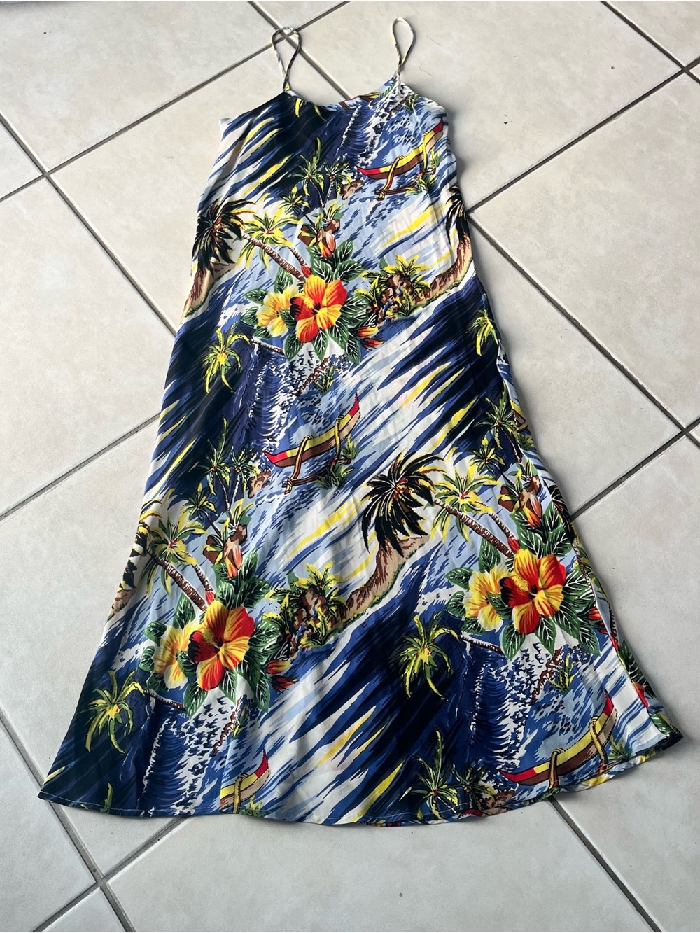 Vintage Avanti Hawaiian Silk Slip Dress Size Large Tropical